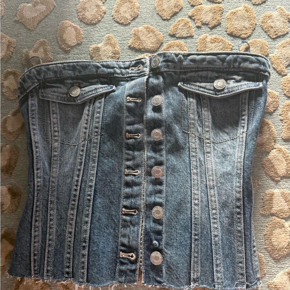Zara Denim Corset Top - Button Front Blue